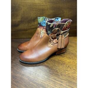 Spring Step Leather Western Fringe Aztec Booties Women 7.5/ 38 Cowgirl Festival